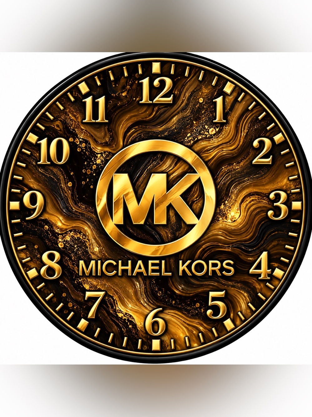 Michael Kors Black and Gold Swirl Logo 9”Wall Clock.